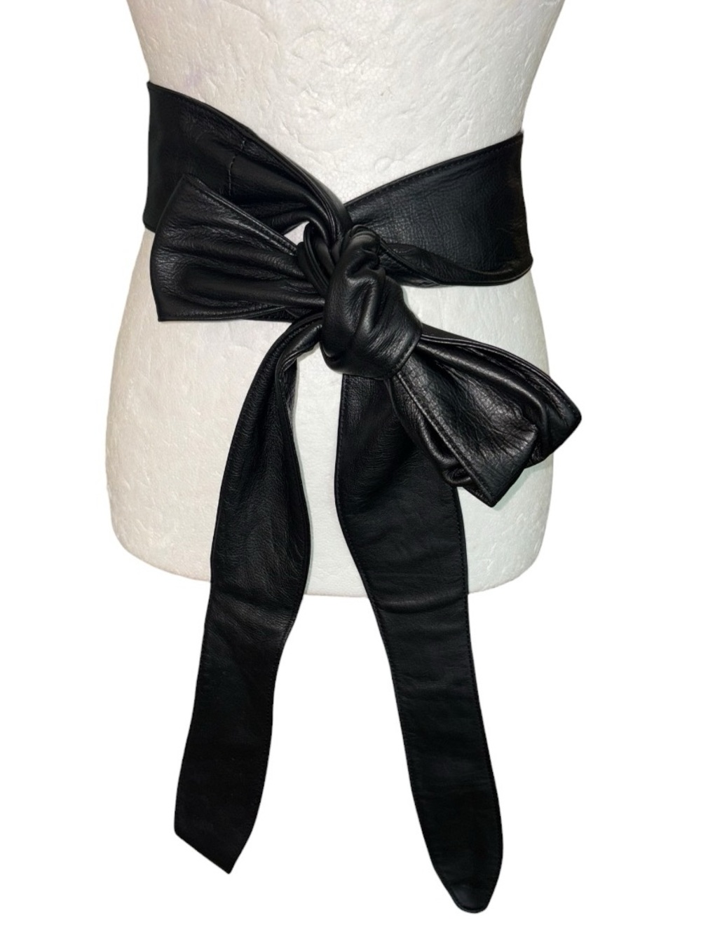 Epoca Japan Black Leather Wide Obi Style Wrap Bow Tie Belt - OS